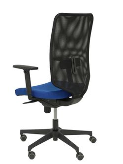Modelo Ossa Negra - Silla de Oficina ergonómica con mecanismo sincro y regulable en altura - Respaldo de malla en color negro y asiento tapizado en tejido BALI color azul