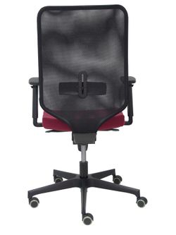 Modelo Ossa Negra - Silla de Oficina ergonómica con mecanismo sincro y regulable en altura - Respaldo de malla en color negro y asiento tapizado en tejido BALI color granate