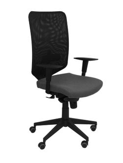 Modelo Ossa Negra - Silla de Oficina ergonómica con mecanismo sincro y regulable en altura - Respaldo de malla en color negro y asiento tapizado en tejido BALI color gris oscuro