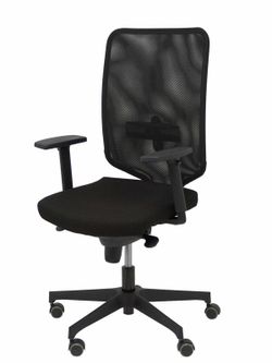 Modelo Ossa Negra - Silla de Oficina ergonómica con mecanismo sincro y regulable en altura - Respaldo de malla en color negro y asiento tapizado en tejido BALI color negro