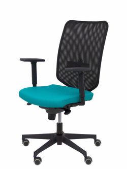 Modelo Ossa Negra - Silla de Oficina ergonómica con mecanismo sincro y regulable en altura - Respaldo de malla en color negro y asiento tapizado en tejido BALI color turquesa