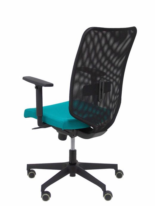 Modelo Ossa Negra - Silla de Oficina ergonómica con mecanismo sincro y regulable en altura - Respaldo de malla en color negro y asiento tapizado en tejido BALI color turquesa