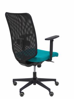 Modelo Ossa Negra - Silla de Oficina ergonómica con mecanismo sincro y regulable en altura - Respaldo de malla en color negro y asiento tapizado en tejido BALI color turquesa