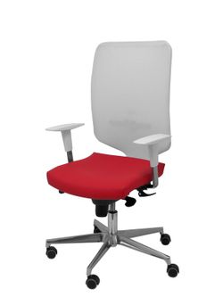 Modelo Ossa  Silla de Oficina ergonómica con mecanismo sincro y regulable en altura  Respaldo de malla en color blanco y asiento tapizado en similpiel color rojo