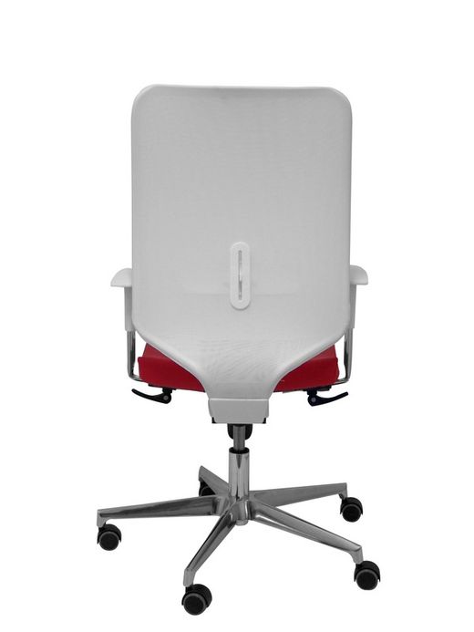 Modelo Ossa  Silla de Oficina ergonómica con mecanismo sincro y regulable en altura  Respaldo de malla en color blanco y asiento tapizado en similpiel color rojo