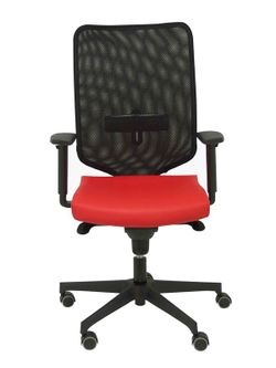Modelo Ossa  Silla de Oficina ergonómica con mecanismo sincro y regulable en altura  Respaldo de malla en color negro y asiento tapizado en similpiel color rojo