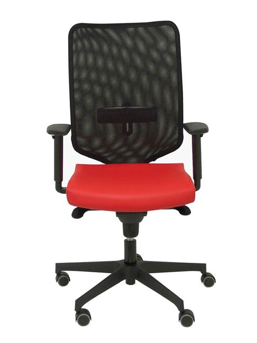 Modelo Ossa  Silla de Oficina ergonómica con mecanismo sincro y regulable en altura  Respaldo de malla en color negro y asiento tapizado en similpiel color rojo