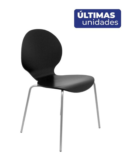 Modelo Peñas - Pack 4 sillas confidentes con estructura cromada - Asiento y respaldo de madera color negro