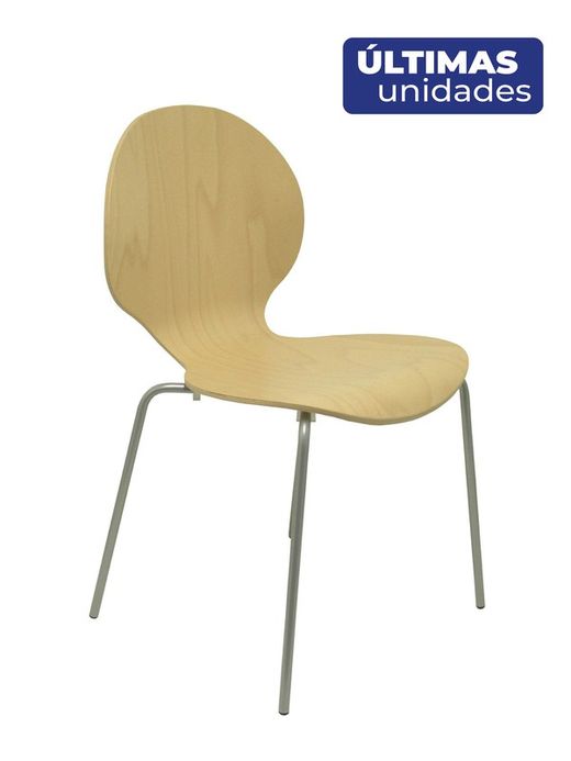 Modelo Peñas - Pack 4 sillas confidentes con estructura gris - Asiento y respaldo de madera color haya.