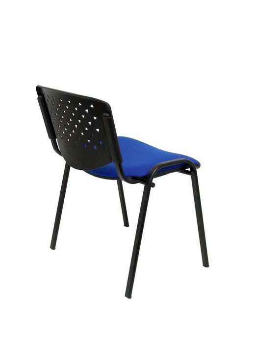 Modelo Pétrola  Pack 4 sillas confidente ergonómica, apilable, multiusos y estructura en color negro  Respaldo de PVC color negro y asiento tapizado en tejido ARAN color azul