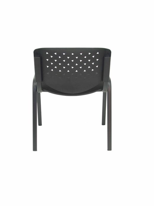 Modelo Pétrola  Pack 4 sillas confidente ergonómica, apilable, multiusos y estructura en color negro  Respaldo de PVC color negro y asiento tapizado en tejido ARAN color negro