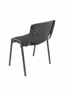Modelo Pétrola  Pack 4 sillas confidente ergonómica, apilable, multiusos y estructura en color negro  Respaldo de PVC color negro y asiento tapizado en tejido ARAN color negro