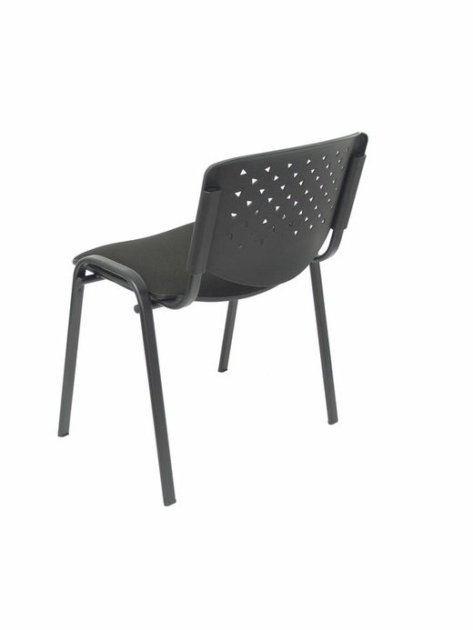 Modelo Pétrola  Pack 4 sillas confidente ergonómica, apilable, multiusos y estructura en color negro  Respaldo de PVC color negro y asiento tapizado en tejido ARAN color negro