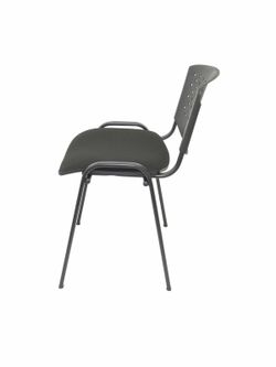 Modelo Pétrola  Pack 4 sillas confidente ergonómica, apilable, multiusos y estructura en color negro  Respaldo de PVC color negro y asiento tapizado en tejido ARAN color negro