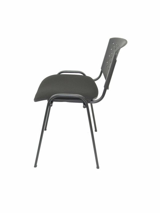 Modelo Pétrola  Pack 4 sillas confidente ergonómica, apilable, multiusos y estructura en color negro  Respaldo de PVC color negro y asiento tapizado en tejido ARAN color negro