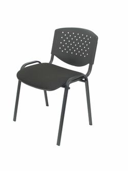 Modelo Pétrola  Pack 4 sillas confidente ergonómica, apilable, multiusos y estructura en color negro  Respaldo de PVC color negro y asiento tapizado en tejido ARAN color negro