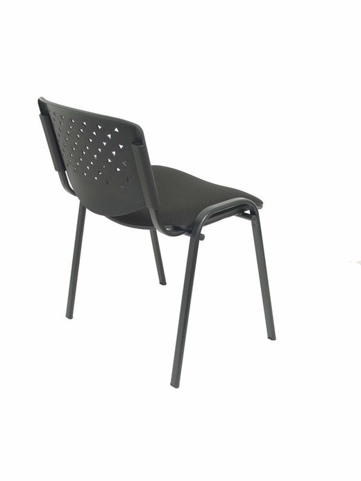 Modelo Pétrola  Pack 4 sillas confidente ergonómica, apilable, multiusos y estructura en color negro  Respaldo de PVC color negro y asiento tapizado en tejido ARAN color negro