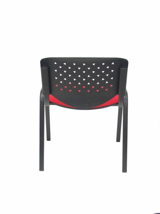 Modelo Pétrola  Pack 4 sillas confidente ergonómica, apilable, multiusos y estructura en color negro  Respaldo de PVC color negro y asiento tapizado en tejido ARAN color rojo