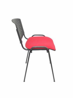Modelo Pétrola  Pack 4 sillas confidente ergonómica, apilable, multiusos y estructura en color negro  Respaldo de PVC color negro y asiento tapizado en tejido ARAN color rojo