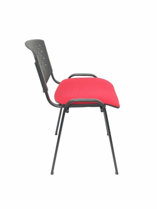 Modelo Pétrola  Pack 4 sillas confidente ergonómica, apilable, multiusos y estructura en color negro  Respaldo de PVC color negro y asiento tapizado en tejido ARAN color rojo