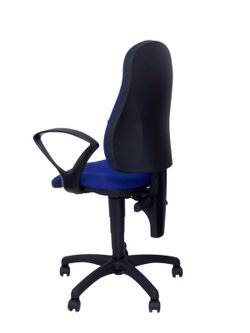 Modelo Punkt - Silla de oficina ergonómica con mecanismo de contacto permanente de doble maneta, regulable en altura y brazos fijos - Asiento y respaldo tapizados en tejido ARAN color azul
