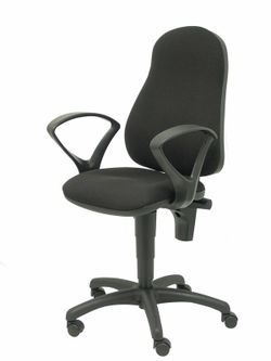 Modelo Punkt - Silla de oficina ergonómica con mecanismo de contacto permanente de doble maneta, regulable en altura y brazos fijos - Asiento y respaldo tapizados en tejido ARAN color negro
