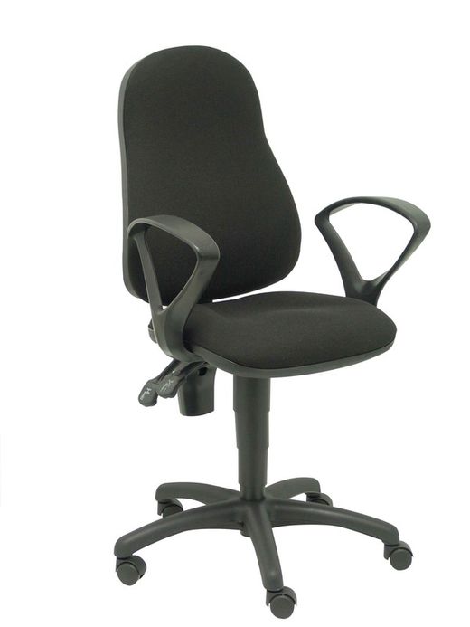 Modelo Punkt - Silla de oficina ergonómica con mecanismo de contacto permanente de doble maneta, regulable en altura y brazos fijos - Asiento y respaldo tapizados en tejido ARAN color negro