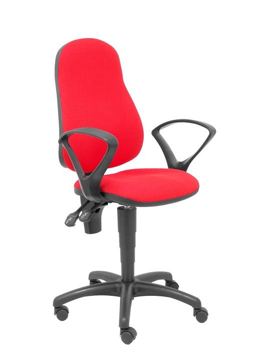 Modelo Punkt - Silla de oficina ergonómica con mecanismo de contacto permanente de doble maneta, regulable en altura y brazos fijos - Asiento y respaldo tapizados en tejido ARAN color rojo