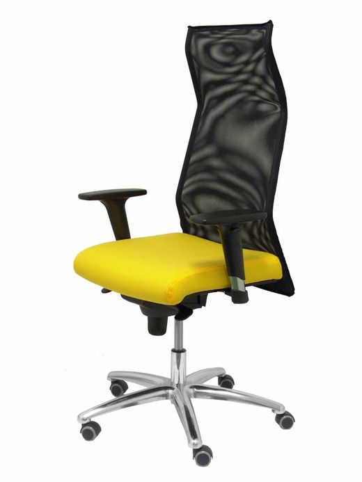 Modelo Sahuco - Sillón de dirección ergonómico con mecanismo sincro y regulable en altura - Respaldo de malla transpirable y asiento tapizados en tejido BALI color amarillo