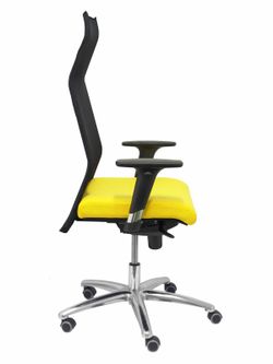 Modelo Sahuco - Sillón de dirección ergonómico con mecanismo sincro y regulable en altura - Respaldo de malla transpirable y asiento tapizados en tejido BALI color amarillo
