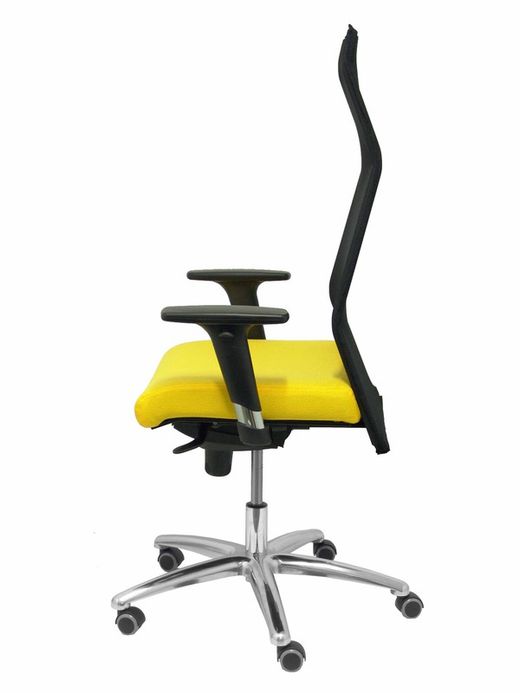 Modelo Sahuco - Sillón de dirección ergonómico con mecanismo sincro y regulable en altura - Respaldo de malla transpirable y asiento tapizados en tejido BALI color amarillo