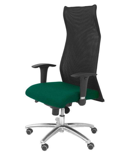 Modelo Sahuco - Sillón de dirección ergonómico con mecanismo sincro y regulable en altura - Respaldo de malla transpirable y asiento tapizados en tejido BALI color verde esmeralda