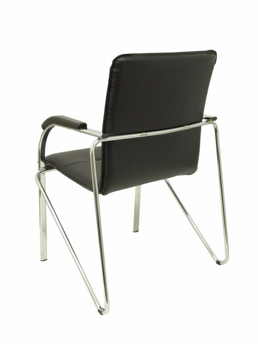 Modelo Samba - Pack de 2 sillas confidentes de 4 patas, con brazos y estructura cromada - Asiento y respaldo tapizados en tejido similpiel negro
