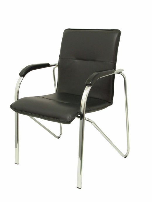Modelo Samba - Pack de 2 sillas confidentes de 4 patas, con brazos y estructura cromada - Asiento y respaldo tapizados en tejido similpiel negro