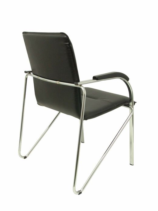 Modelo Samba - Pack de 2 sillas confidentes de 4 patas, con brazos y estructura cromada - Asiento y respaldo tapizados en tejido similpiel negro