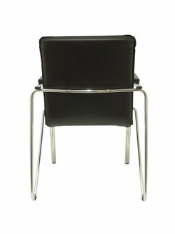 Modelo Samba - Pack de 2 sillas confidentes de 4 patas, con brazos y estructura cromada - Asiento y respaldo tapizados en tejido similpiel negro