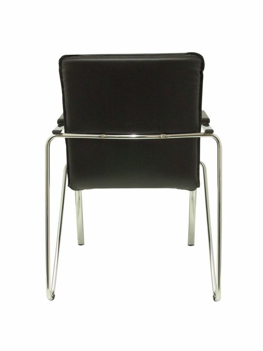 Modelo Samba - Pack de 2 sillas confidentes de 4 patas, con brazos y estructura cromada - Asiento y respaldo tapizados en tejido similpiel negro