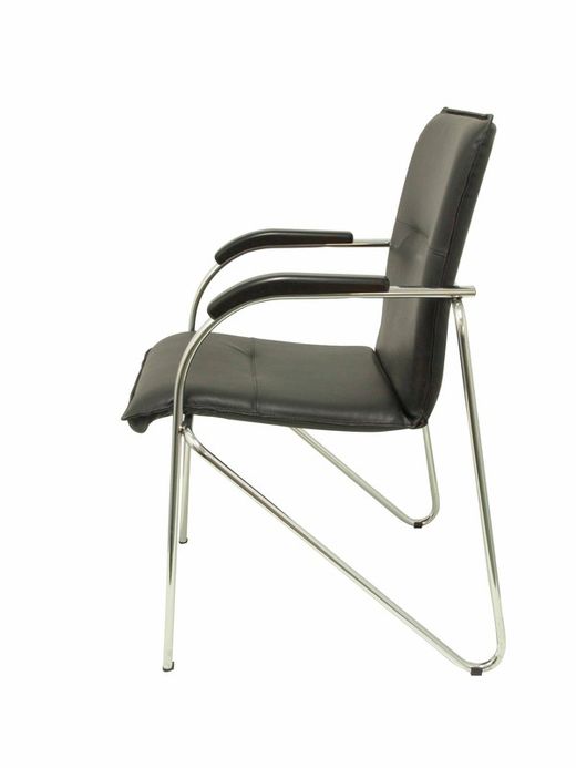 Modelo Samba - Pack de 2 sillas confidentes de 4 patas, con brazos y estructura cromada - Asiento y respaldo tapizados en tejido similpiel negro