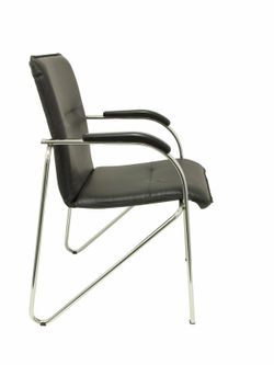 Modelo Samba - Pack de 2 sillas confidentes de 4 patas, con brazos y estructura cromada - Asiento y respaldo tapizados en tejido similpiel negro