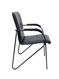 Modelo Samba - Pack de 2 sillas confidentes de 4 patas, con brazos y estructura negra - Asiento y respaldo tapizados en tejido similpiel negro