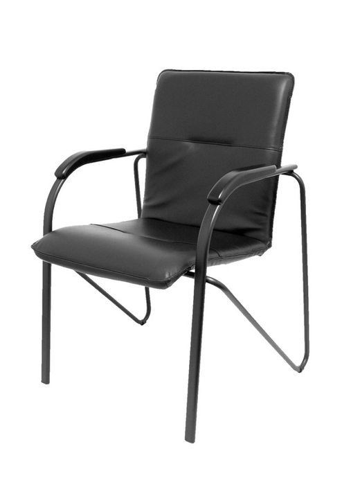 Modelo Samba - Pack de 2 sillas confidentes de 4 patas, con brazos y estructura negra - Asiento y respaldo tapizados en tejido similpiel negro