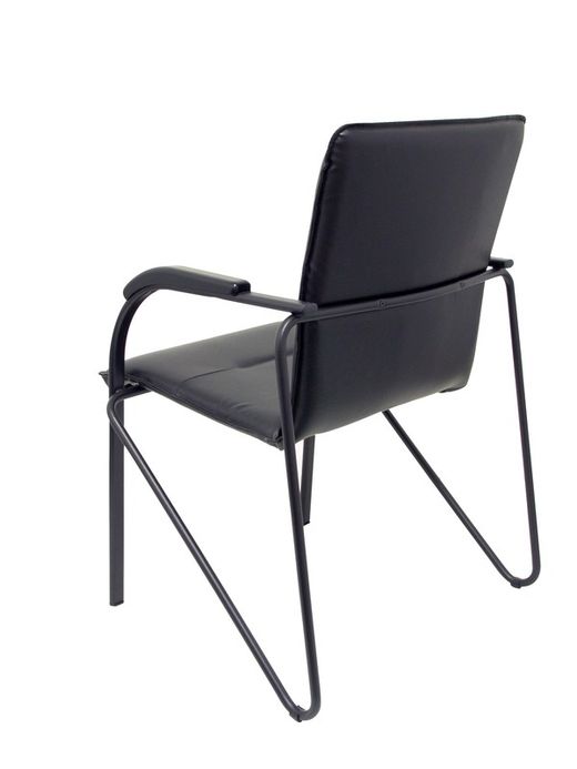 Modelo Samba - Pack de 2 sillas confidentes de 4 patas, con brazos y estructura negra - Asiento y respaldo tapizados en tejido similpiel negro