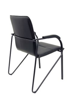 Modelo Samba - Pack de 2 sillas confidentes de 4 patas, con brazos y estructura negra - Asiento y respaldo tapizados en tejido similpiel negro