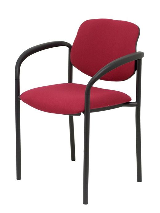 Modelo Styl - Silla confidente de 4 patas, con brazos y estructrua negra - Asiento y respaldo tapizados en tejido BALI color granate