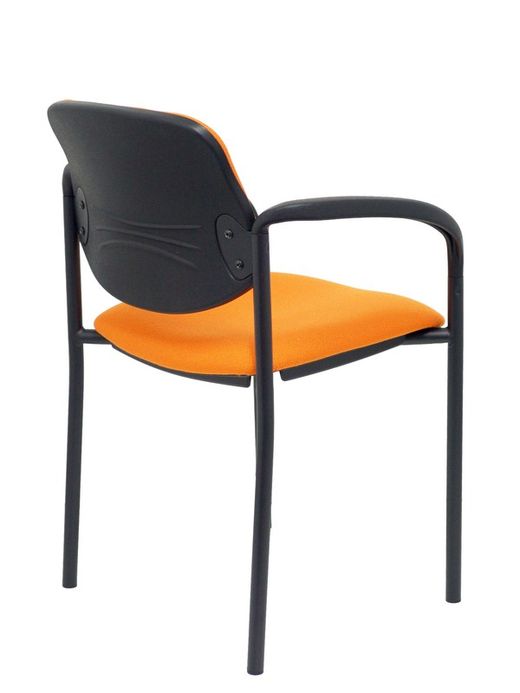 Modelo Styl - Silla confidente de 4 patas, con brazos y estructrua negra - Asiento y respaldo tapizados en tejido BALI color naranja