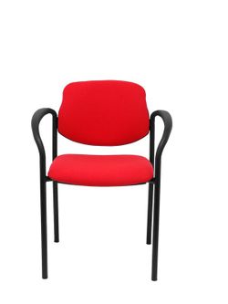 Modelo Styl - Silla confidente de 4 patas, con brazos y estructrua negra - Asiento y respaldo tapizados en tejido BALI color rojo