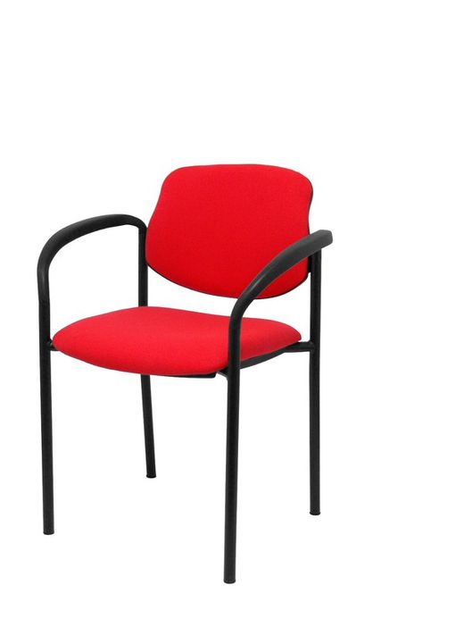 Modelo Styl - Silla confidente de 4 patas, con brazos y estructrua negra - Asiento y respaldo tapizados en tejido BALI color rojo