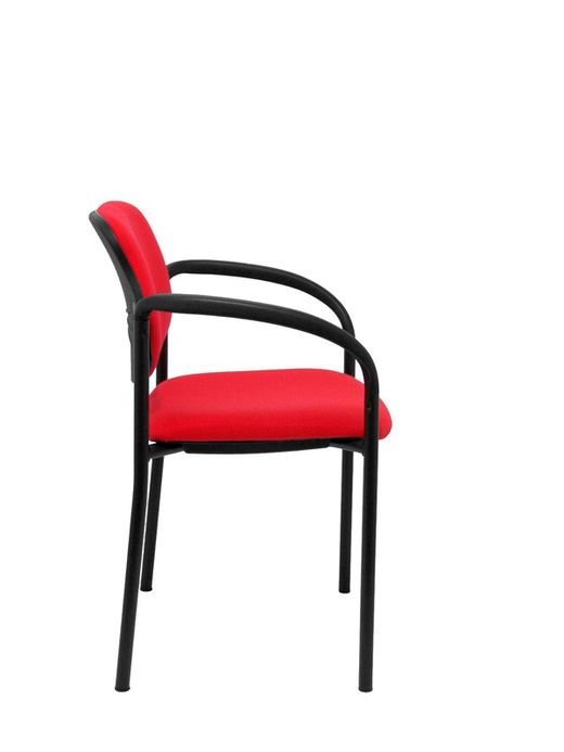 Modelo Styl - Silla confidente de 4 patas, con brazos y estructrua negra - Asiento y respaldo tapizados en tejido BALI color rojo