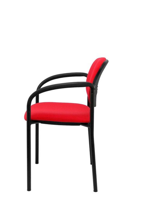 Modelo Styl - Silla confidente de 4 patas, con brazos y estructrua negra - Asiento y respaldo tapizados en tejido BALI color rojo