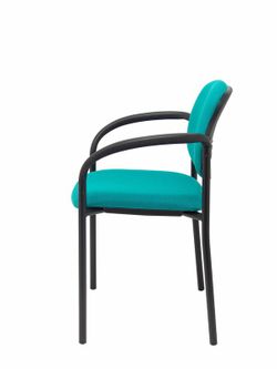 Modelo Styl - Silla confidente de 4 patas, con brazos y estructrua negra - Asiento y respaldo tapizados en tejido BALI color turquesa